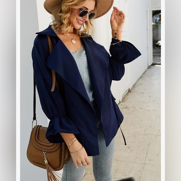 Frye Navy Blue Casual Jacket with Elastic Waist fit L - Picture 4 of 11